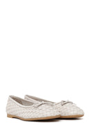 Woman White Braided Leather Ballet Flat | Derimod