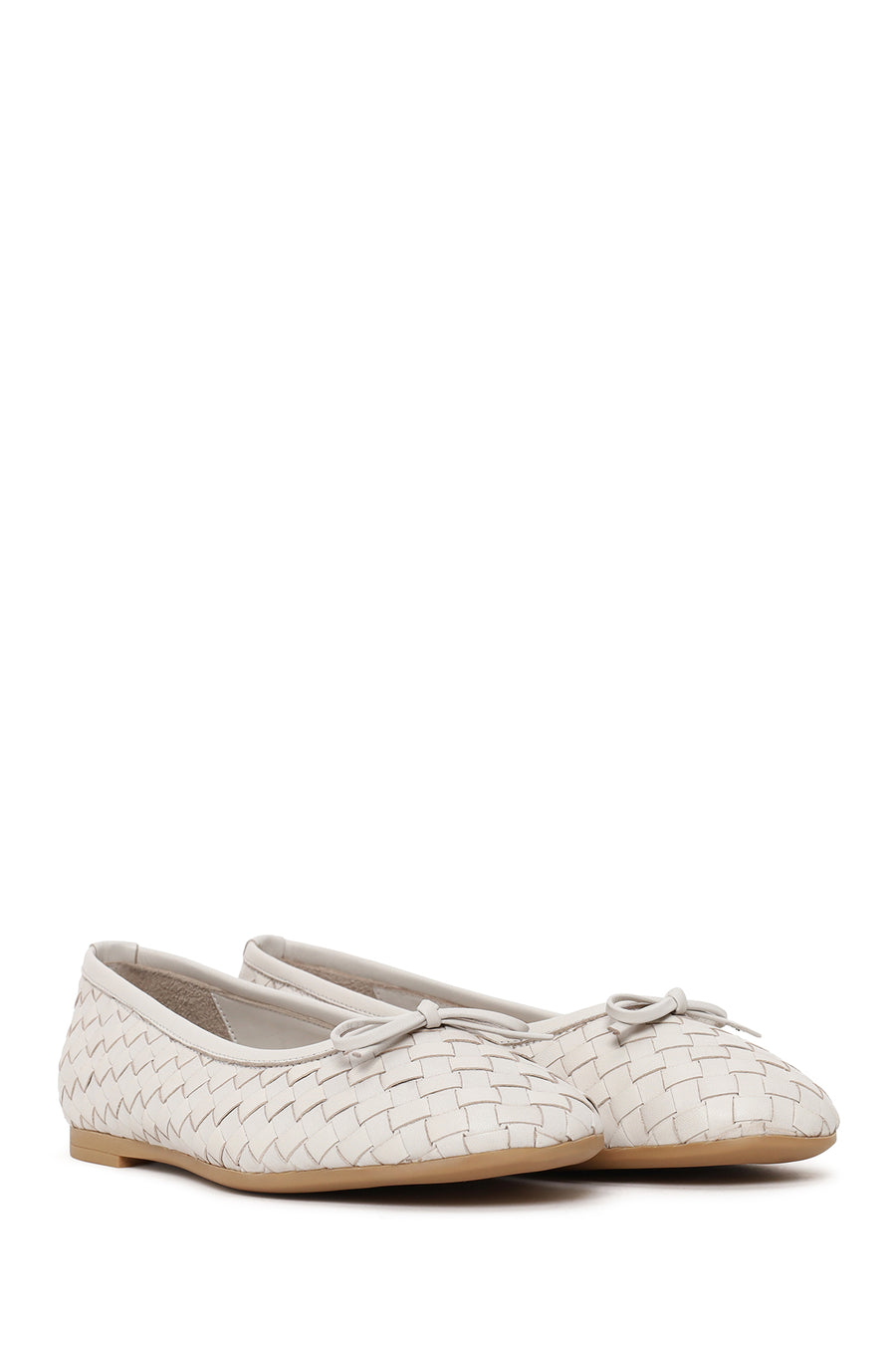 Woman White Braided Leather Ballet Flat