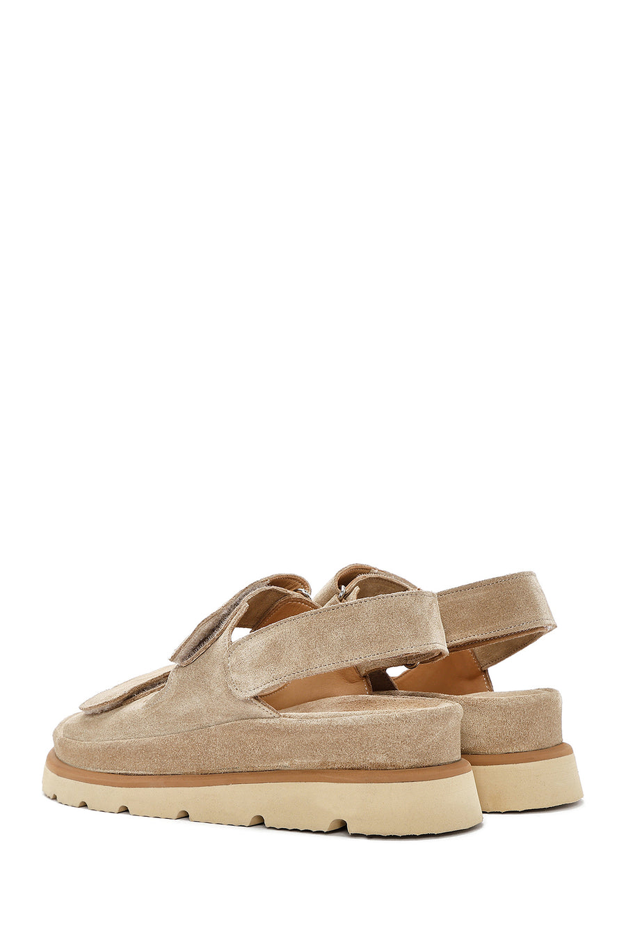 Women's Beige Strapped Chunky Sole Suede Leather Sandals
