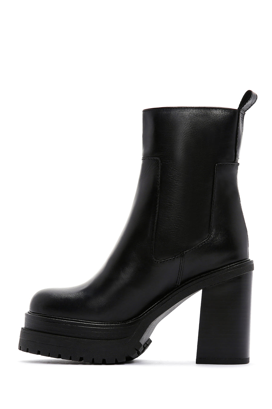 Women's Black Leather Zippered Platform Heeled Boots