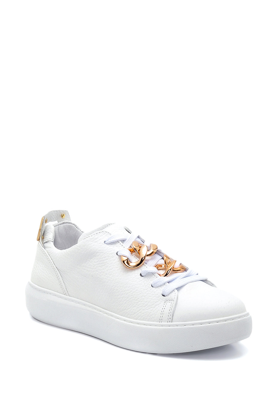 Kadın Beyaz Deri Zincirli Sneaker
