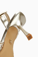 Women's Gold Ankle Buckle Braided Thin Heeled Shoes | Derimod