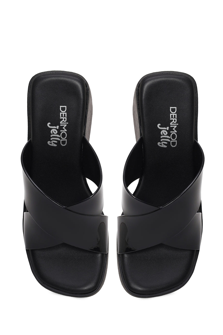 Woman Black Chunky-heeled Platform Jelly Slippers