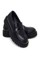 Kadın Siyah Kalın Tabanlı Deri Maskülen Loafer | Derimod