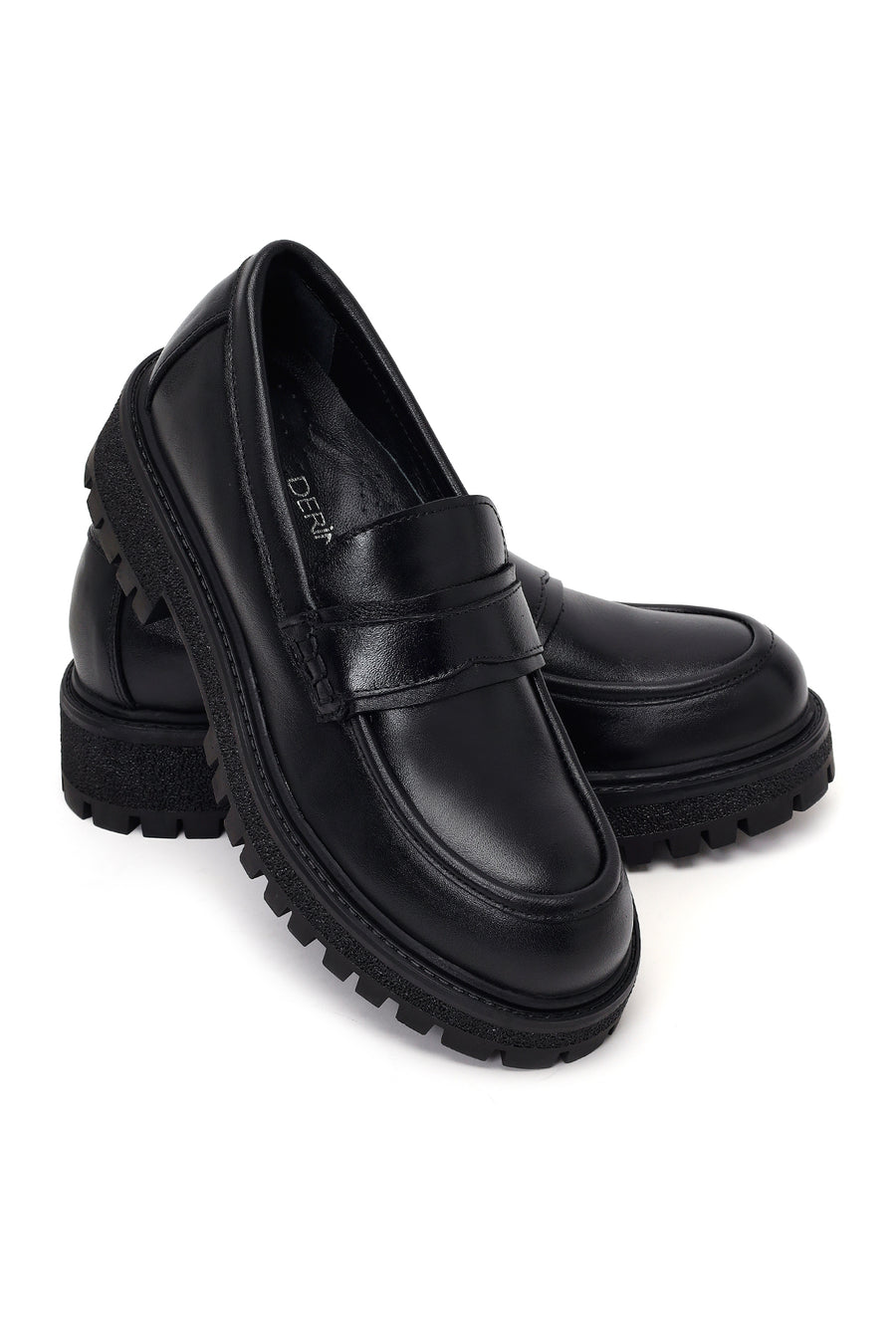 Kadın Siyah Kalın Tabanlı Deri Maskülen Loafer