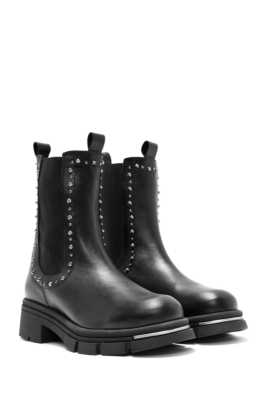 Women's Black Stone Detailed Leather Chelsea Boots
