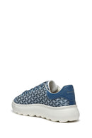 Geox Kadın Mavi D Spherica Ec4.D - Em. Tex + Sy Bağcıklı Desenli Kalın Tabanlı Sneaker | Derimod