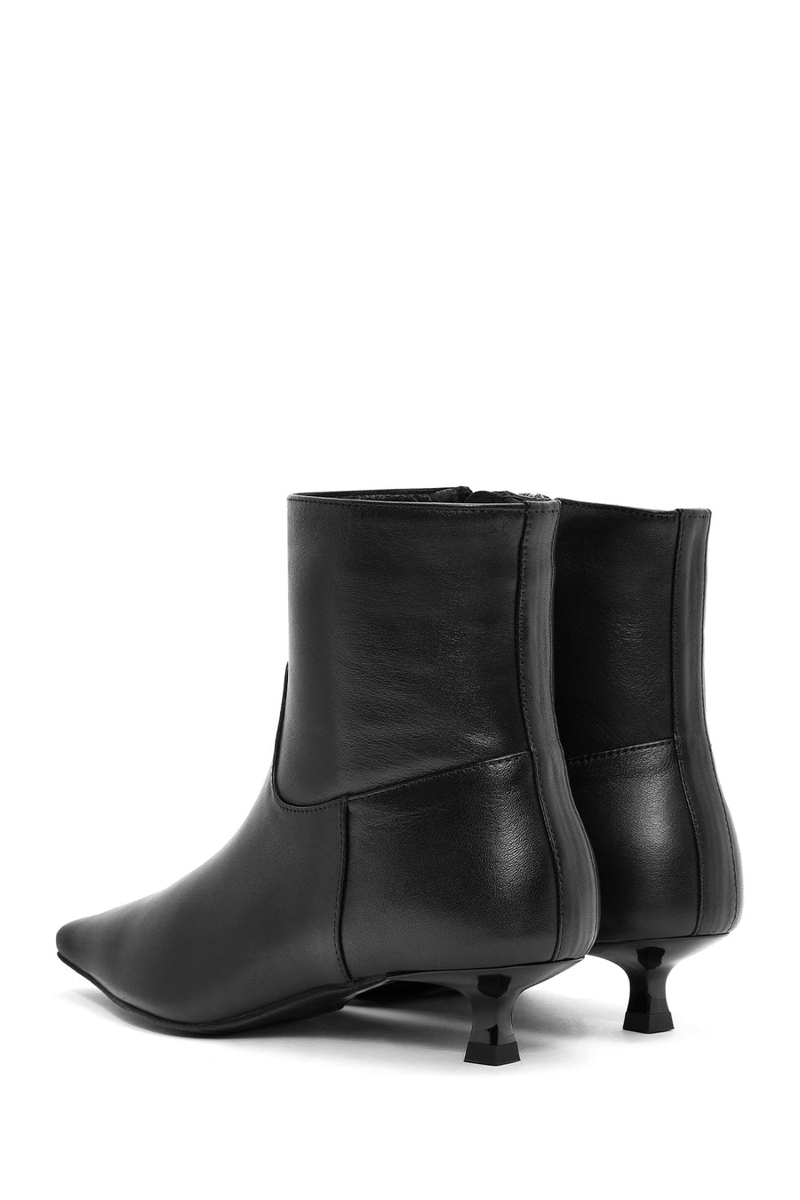 Women's Black Zippered Thin Short Heeled Leather Boots