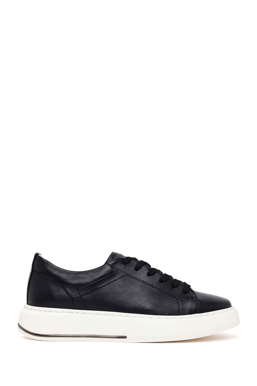 Erkek Siyah Bağcıklı Deri Sneaker