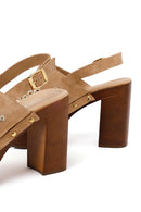Woman Beige Ankle-Buckle Platform High Chunky High-Heel Suede Sandal | Derimod