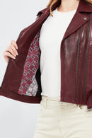 London Women's Burgundy Biker Leather Jacket | Derimod