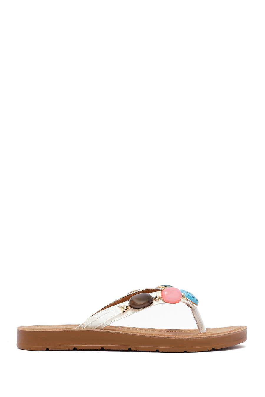 Women's White Flip Flops with Stones 25SFE463018 | Derimod