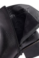 Woman Black Zip Closure Short Thick-Heeled Leather Boots | Derimod