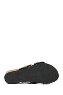 Woman Black Rhinestone Wedge-Heel Slippers | Derimod