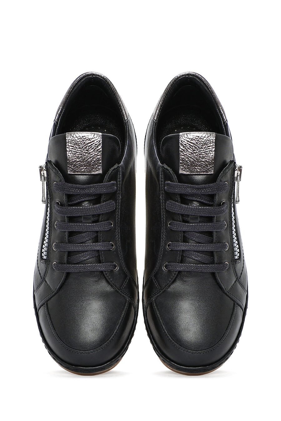 Kadın Siyah Bağcıklı Deri Sneaker