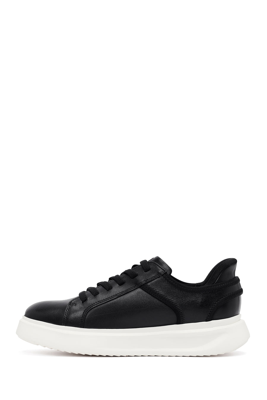 Erkek Siyah Bağcıklı Kalın Tabanlı Deri Sneaker