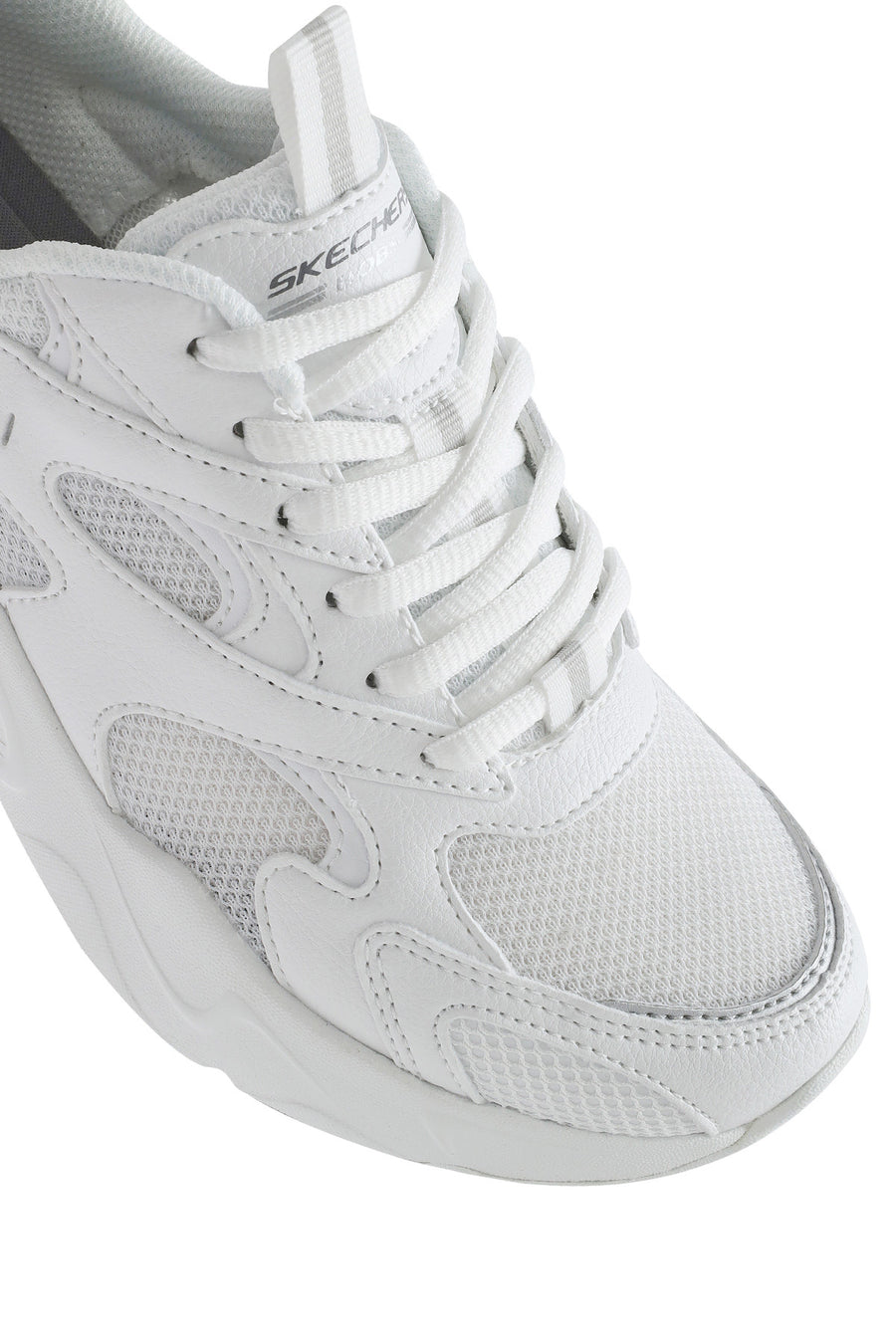 Skechers Kadın Beyaz Bobs Bamina Bağcıklı Kalın Tabanlı Kumaş Sneaker