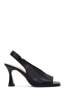 Woman Black Thick-Heeled Leather Sandal | Derimod