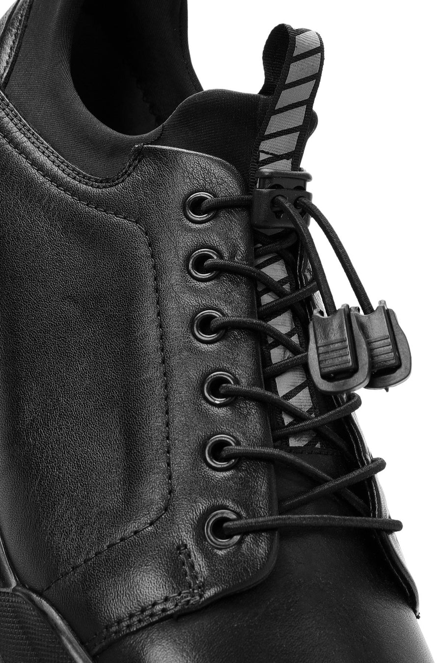 Erkek Siyah Bağcıklı Deri Sneaker