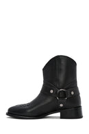 Women's Black Metal Detailed Leather Cowboy Boots | Derimod