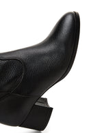 Women's Black Thick Heeled Leather Cowboy Boots | Derimod