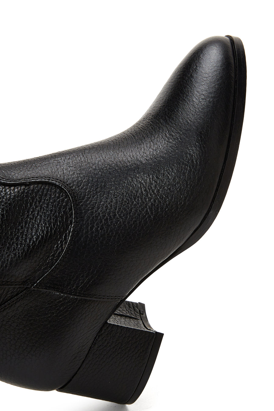 Women's Black Thick Heeled Leather Cowboy Boots