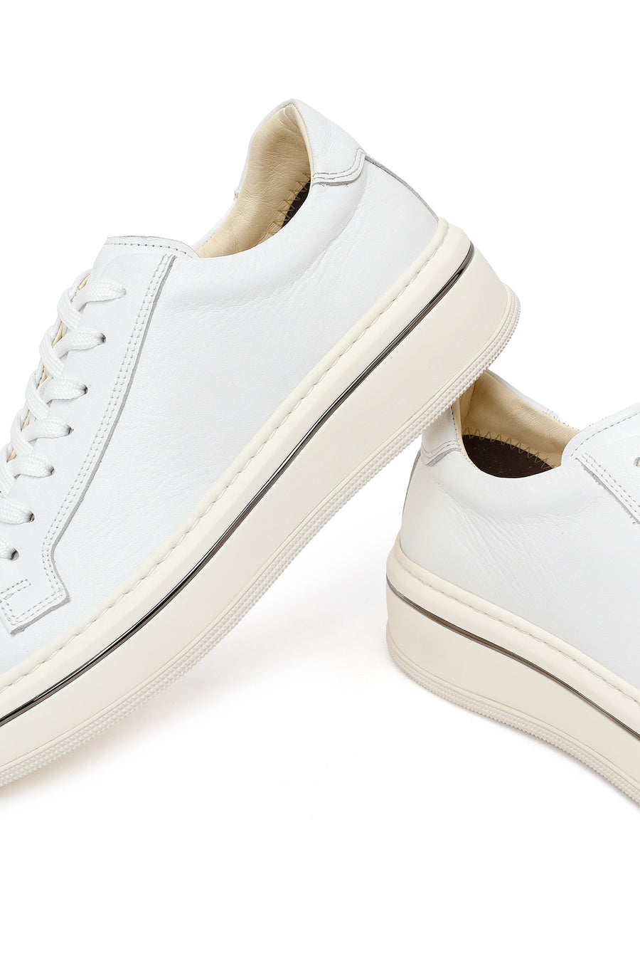 Erkek Beyaz Bağcıklı Kalın Tabanlı Deri Sneaker