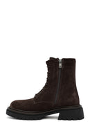 Woman Brown Zippered Thick-Soled Suede Leather Postal Boots | Derimod