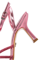 Women's Pink Ankle Strap Stone Thin Heel Sandals | Derimod