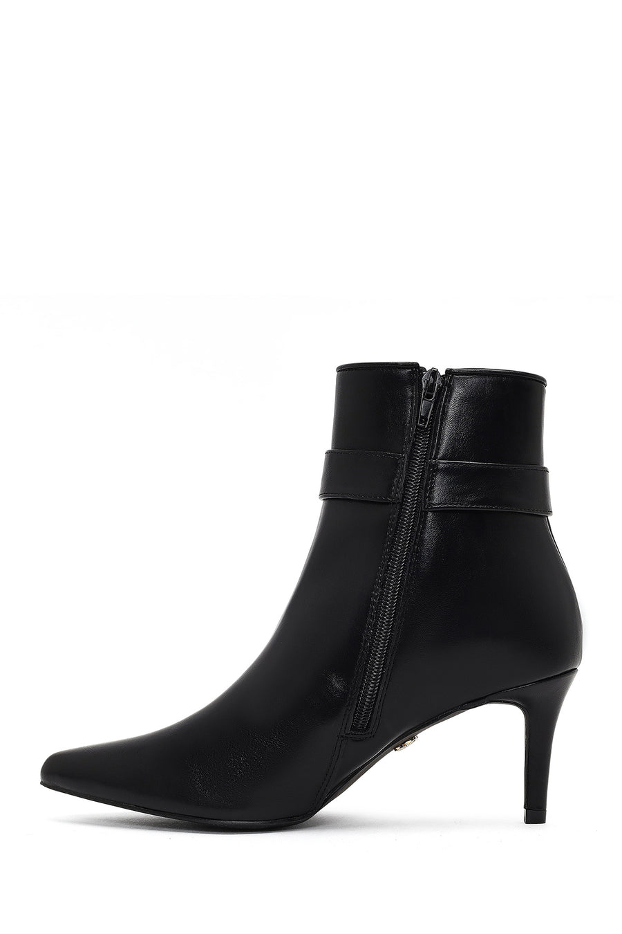 Women's Black Zippered Thin Heeled Boots