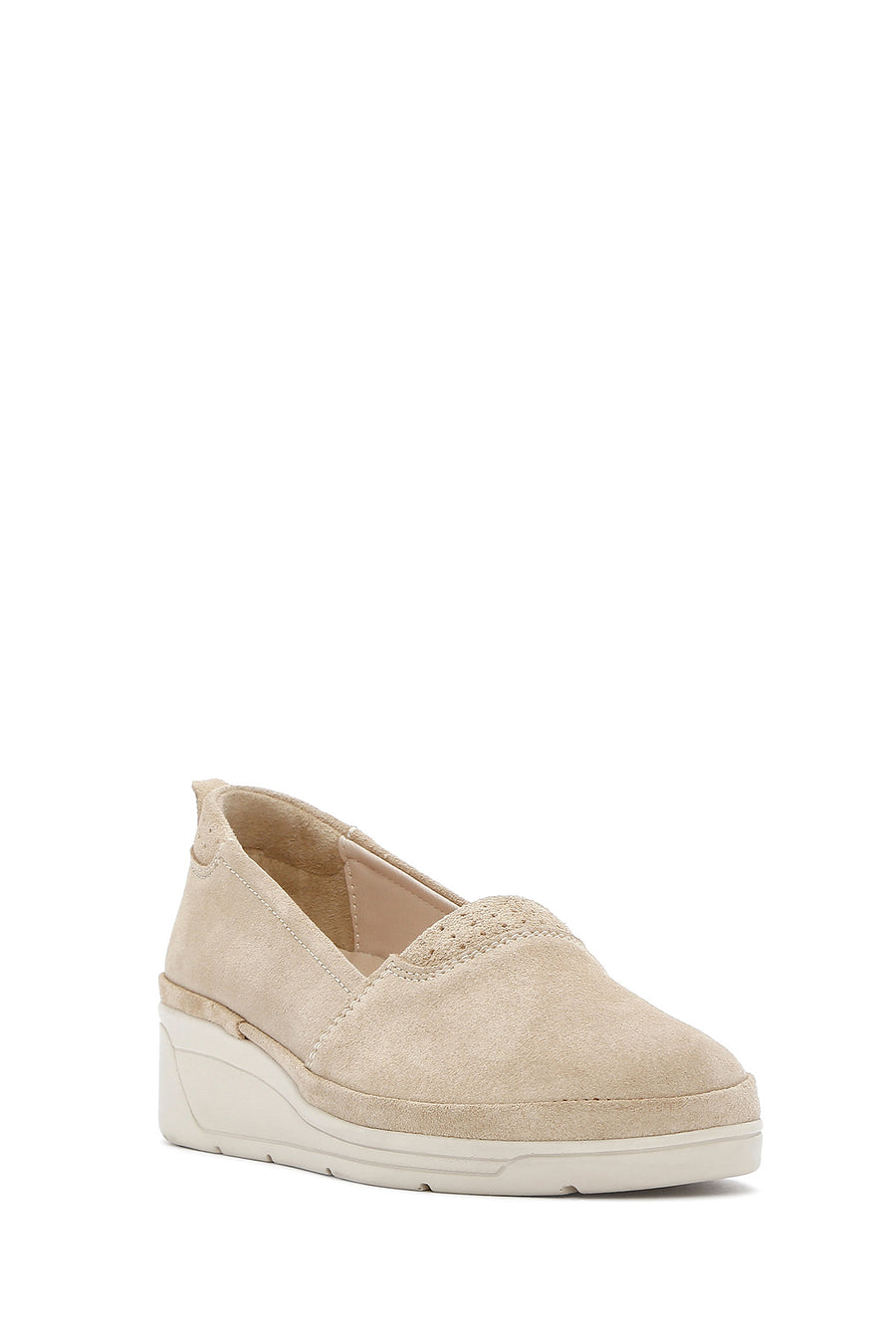 Kadın Bej Dolgu Topuklu Süet Deri Comfort Loafer