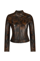 Kylie Woman Bronze Short Leather Jacket | Derimod