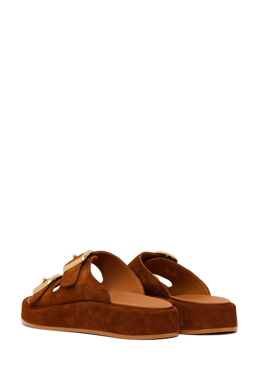 Woman Tan Double-Buckle Thick-Soled Suede Slipper