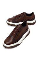 Erkek Kahverengi Bağcıklı Kalın Tabanlı Deri Sneaker | Derimod