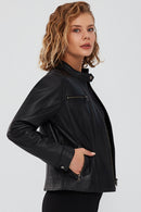 Marlyn Women's Black Short Leather Jacket | Derimod