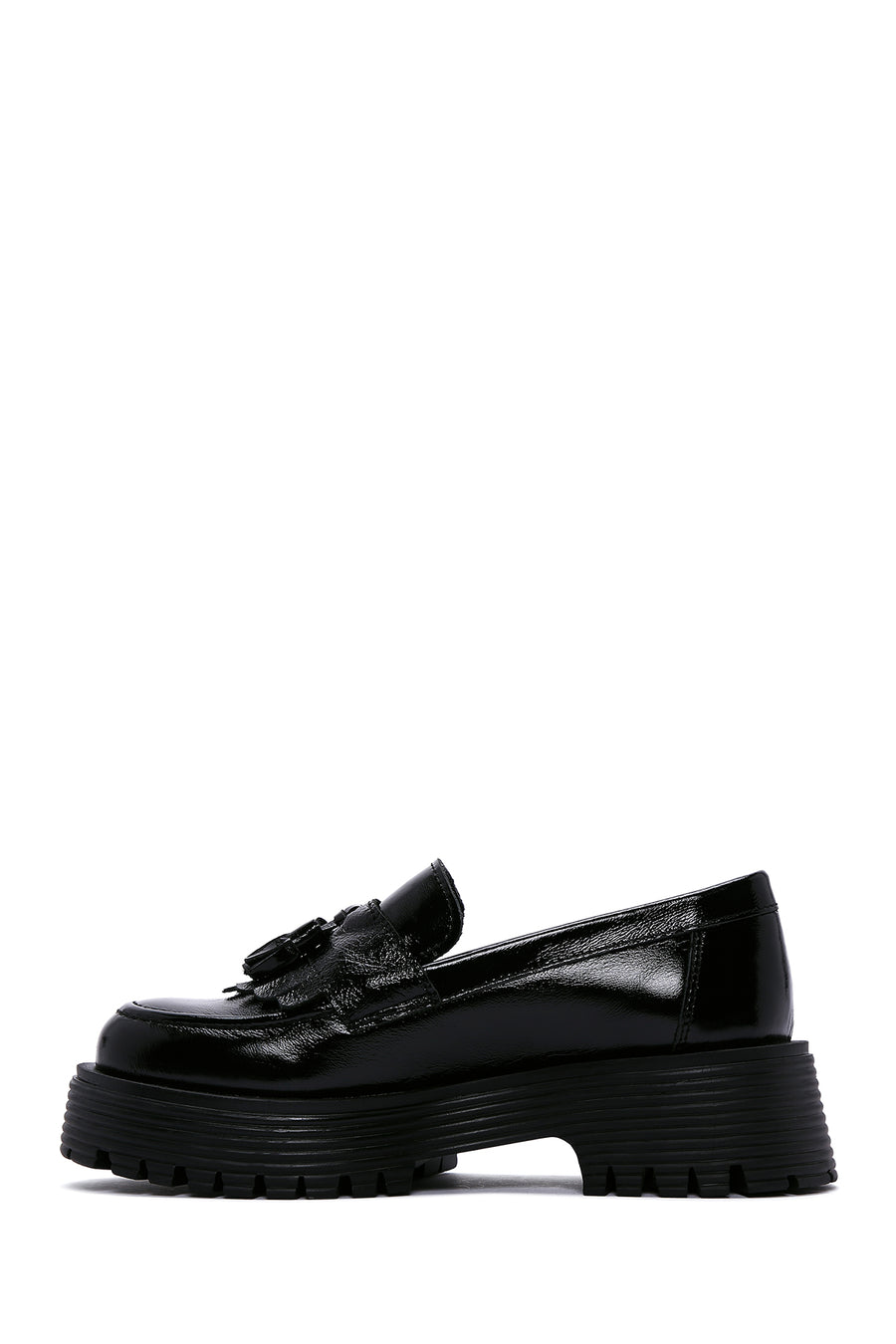 Kadın Siyah Püsküllü Deri Maskülen Loafer