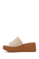 Woman Beige Thick Sole Leather Comfort Slippers | Derimod