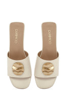 Women's Cream Accessory Leather Slippers | Derimod