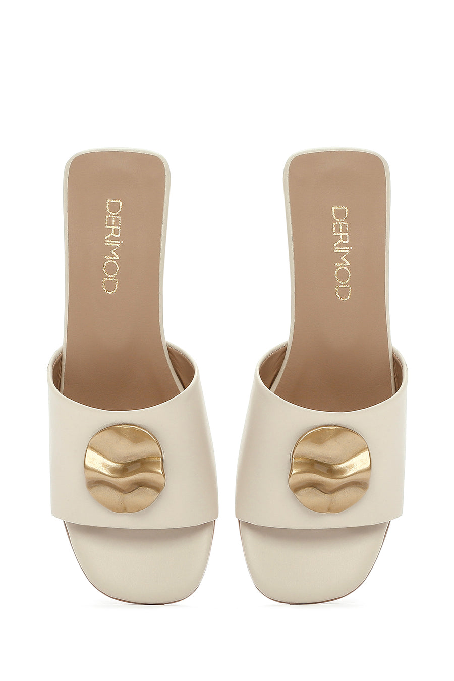 Women's Cream Accessory Leather Slippers