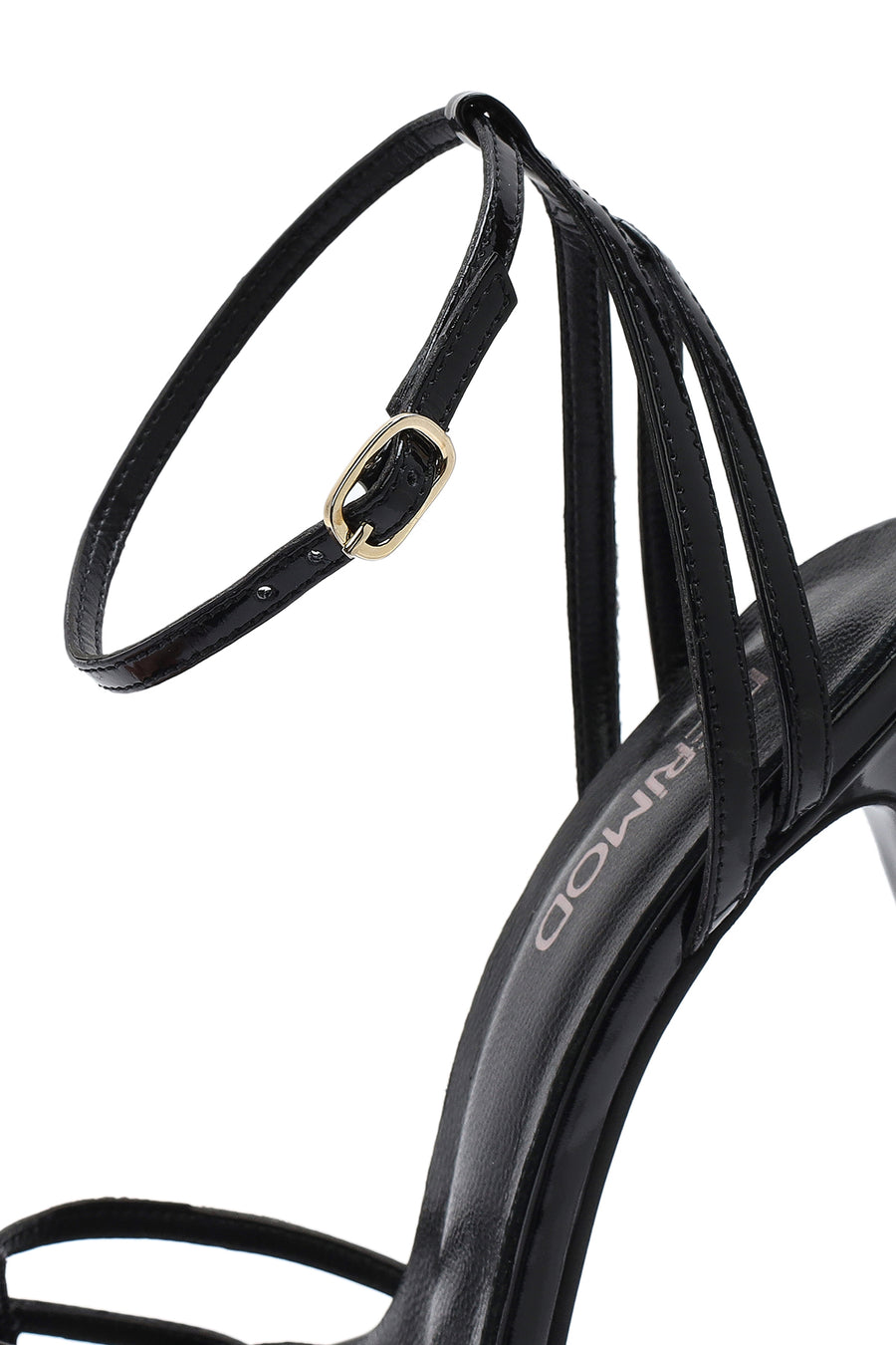 Women's Black Ankle Strap Thin High Heel Patent Leather Sandals
