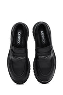 Kadın Siyah Kalın Tabanlı Deri Maskülen Loafer | Derimod