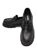 Kadın Siyah Kalın Tabanlı Deri Maskülen Loafer | Derimod