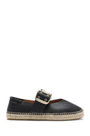 Women's Black Buckled Leather Espadrilles | Derimod