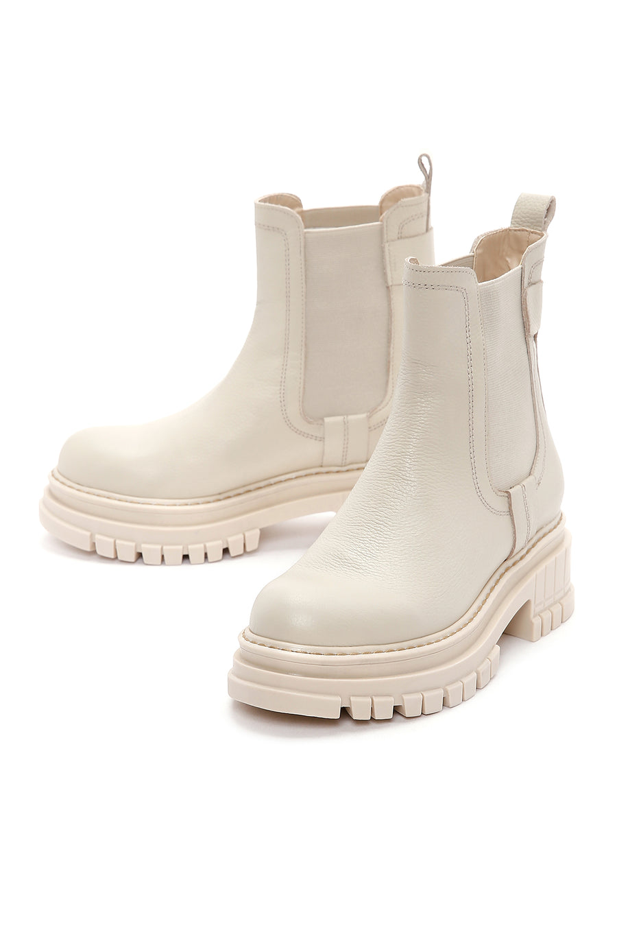 Women's Cream Chunky Heel Leather Chelsea Boots