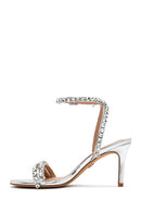 Women's Silver Ankle Buckle Stoned Thin Heel Sandals | Derimod