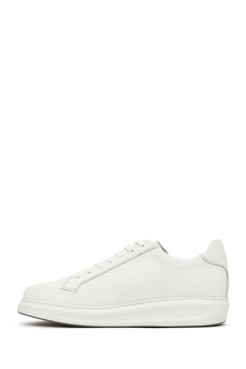 Erkek Beyaz Bağcıklı Deri Sneaker