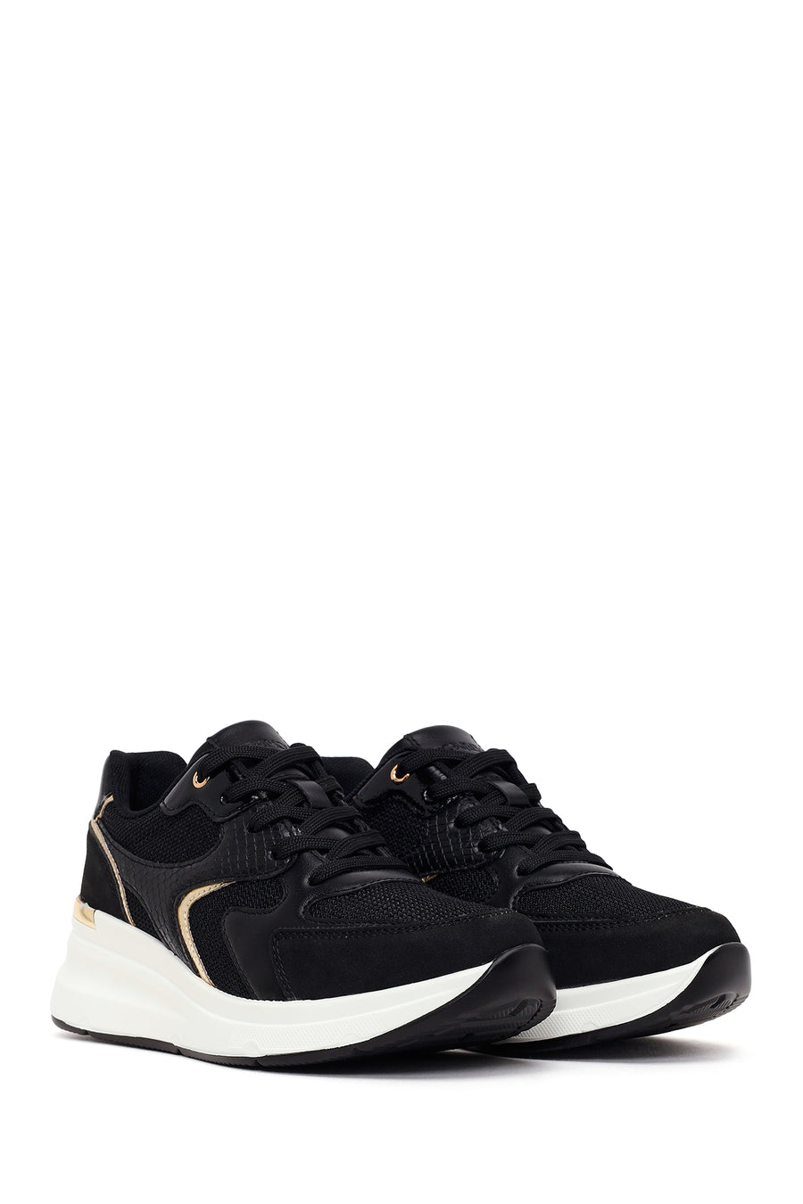 Kadın Siyah Bağcıklı Dolgu Topuklu Sneaker