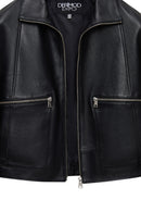 Dolores Women's Black Lapel Short Leather Jacket | Derimod