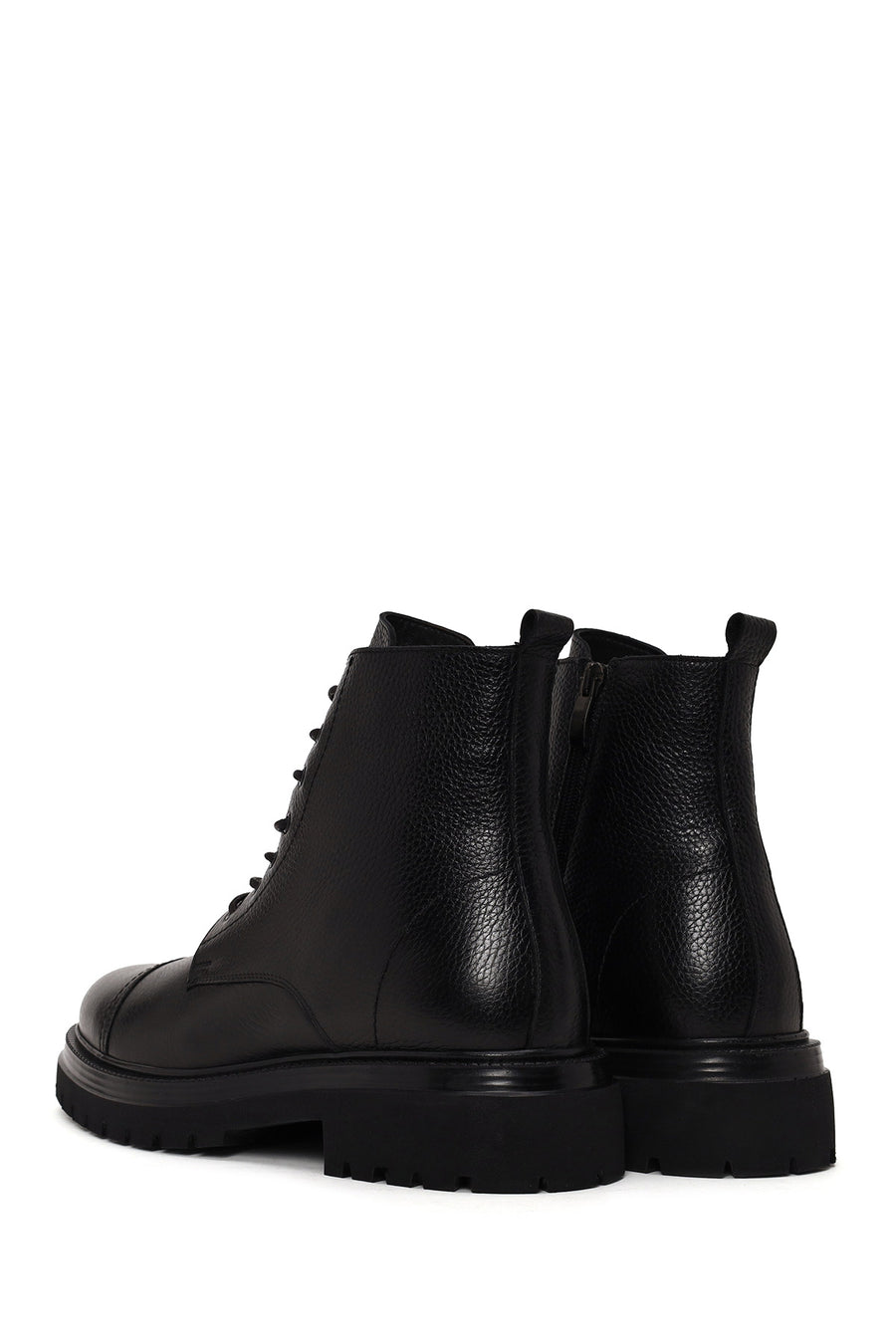Male Black Lace-up Zip Closure Leather Casual Boots