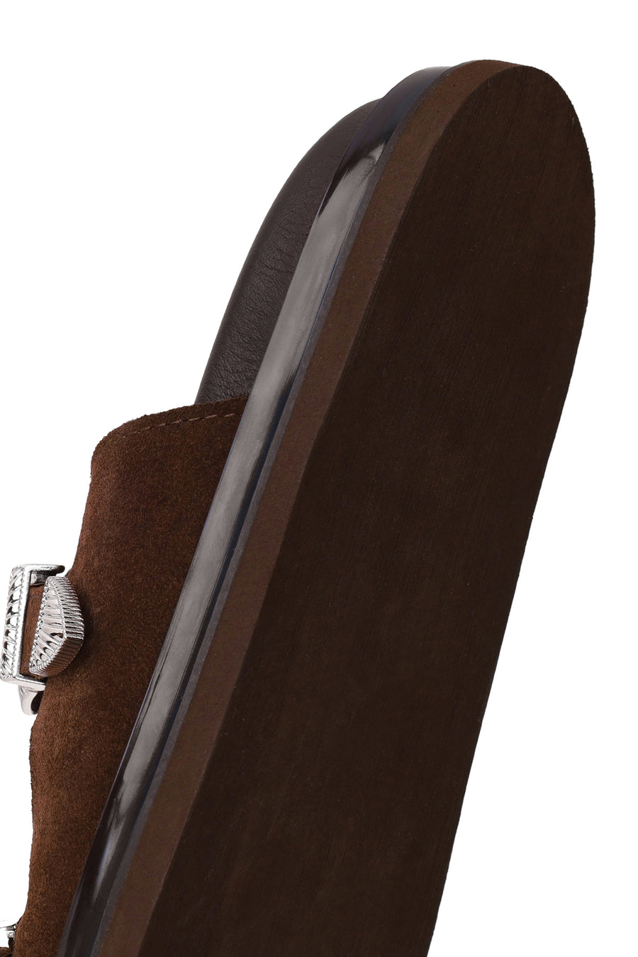 Woman Brown Double-Buckle Suede Slipper